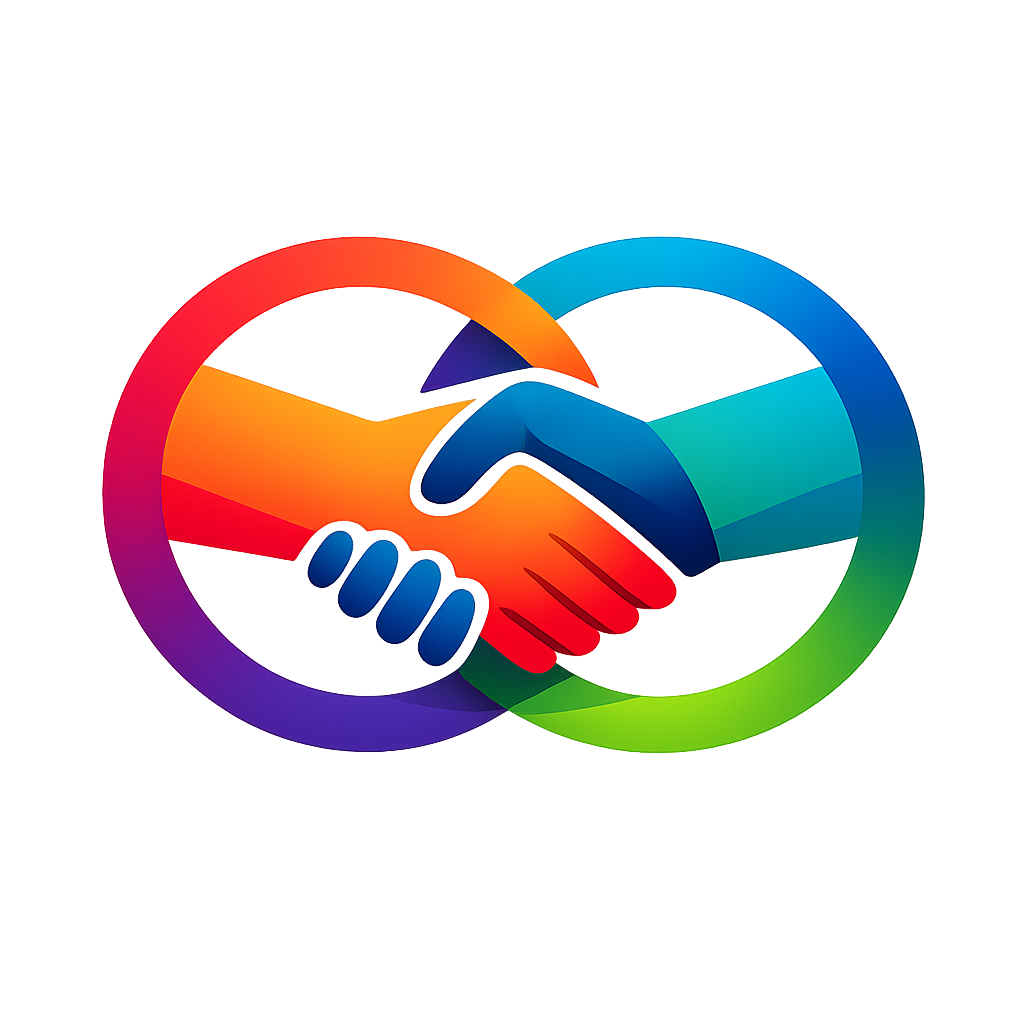 Colorful Handshake or interlocking circles icon