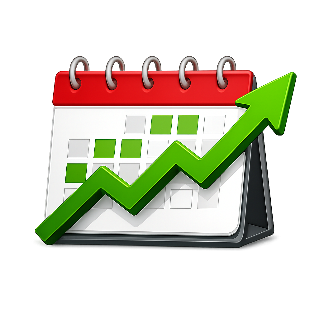 Calendar with growth arrow transparent background